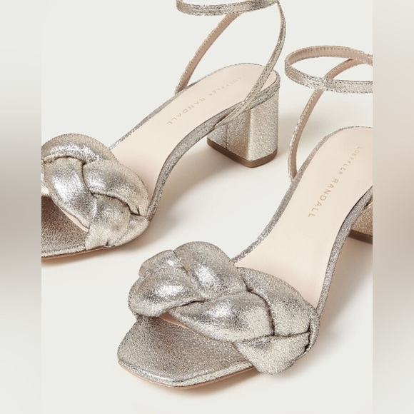 NWB Loeffler Randall Avril Mid Heeled Sandal Braided Vamp in Prosecco Silver 6.5 - Picture 8 of 9